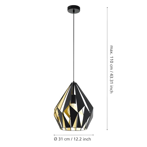 eglo-carlton-1-pendelleuchte-e27-31-cm-metall-schwarz-gold-vintage image 7