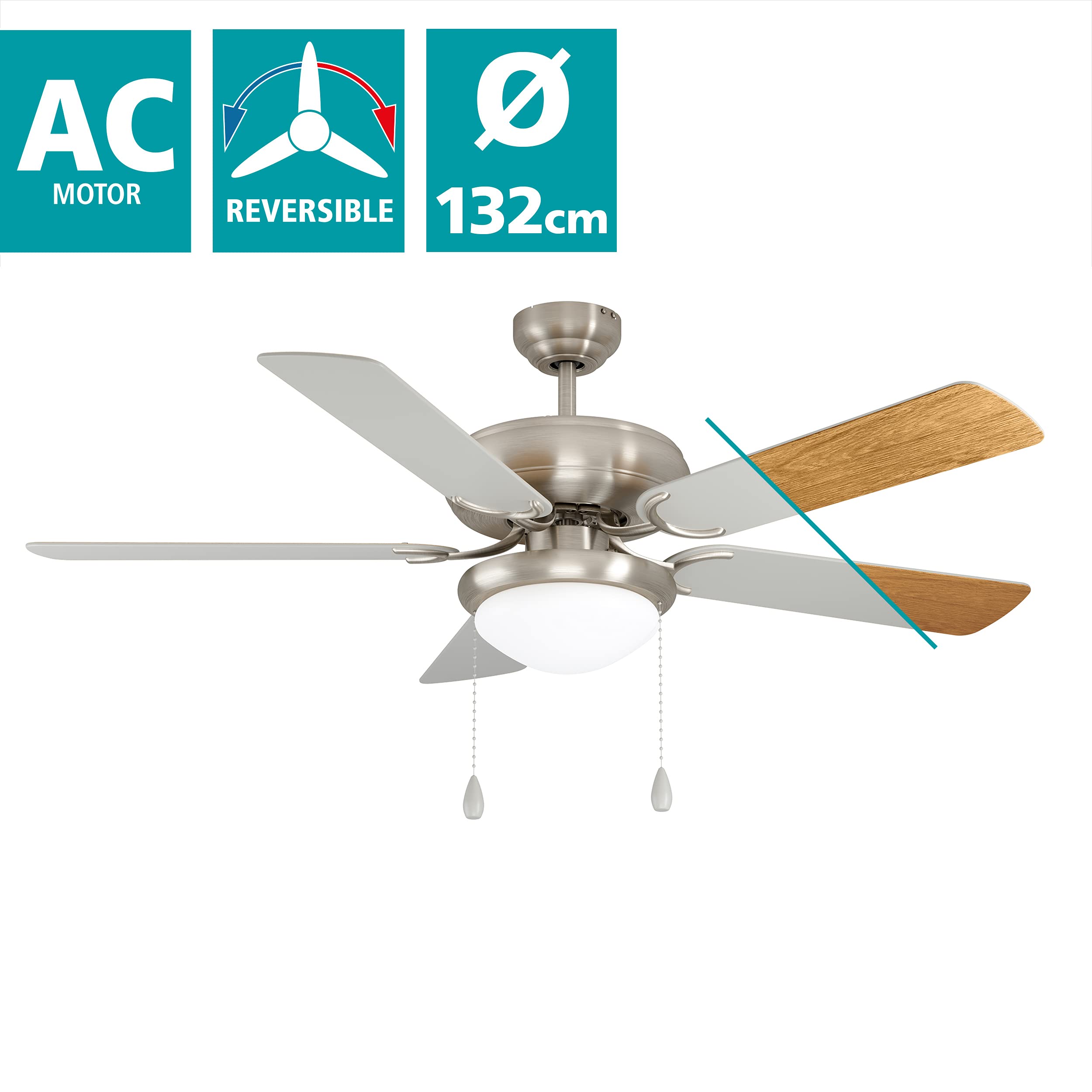 eglo-ballina-deckenventilator-mit-licht-132-cm-5-fl-gel-silber-eiche image 2