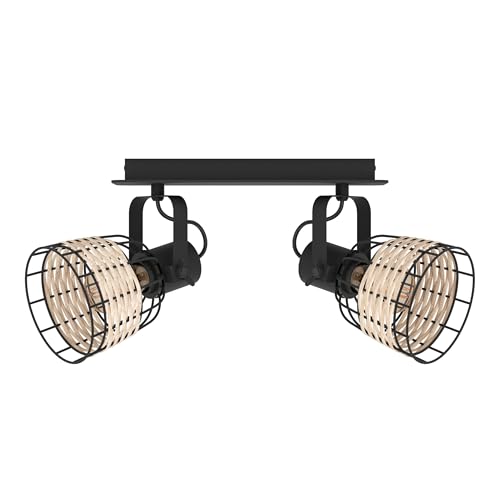 eglo-anwick-1-deckenleuchte-2-flammig-vintage-boho-schwarz-natur-rattan-e27 image 8