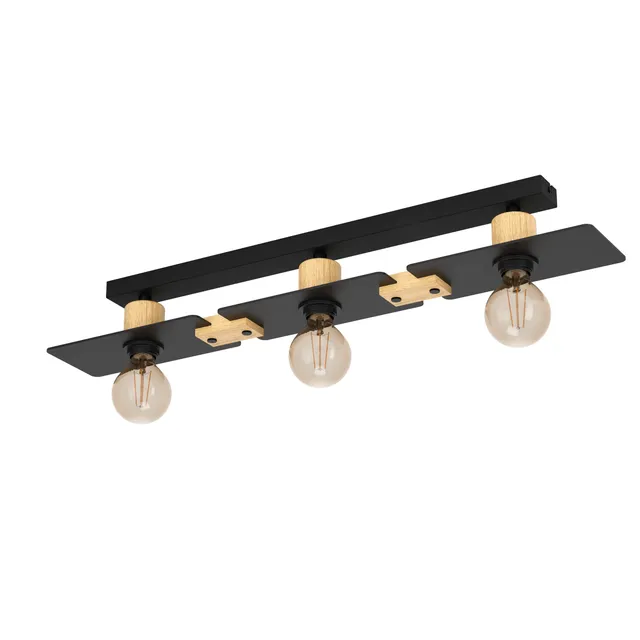 eglo-bramerton-3-flammige-deckenleuchte-holz-metall-schwarz-e27 image 1