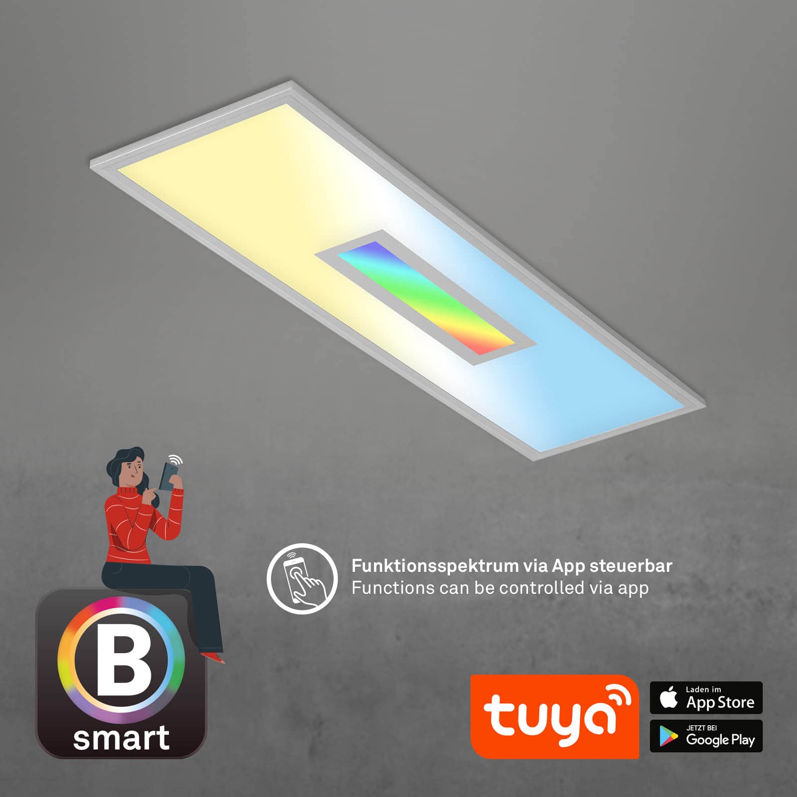 briloner-smart-home-led-deckenlampe-panel-100cm-rgb-cct-alexa-silberfarbig-28w image 6
