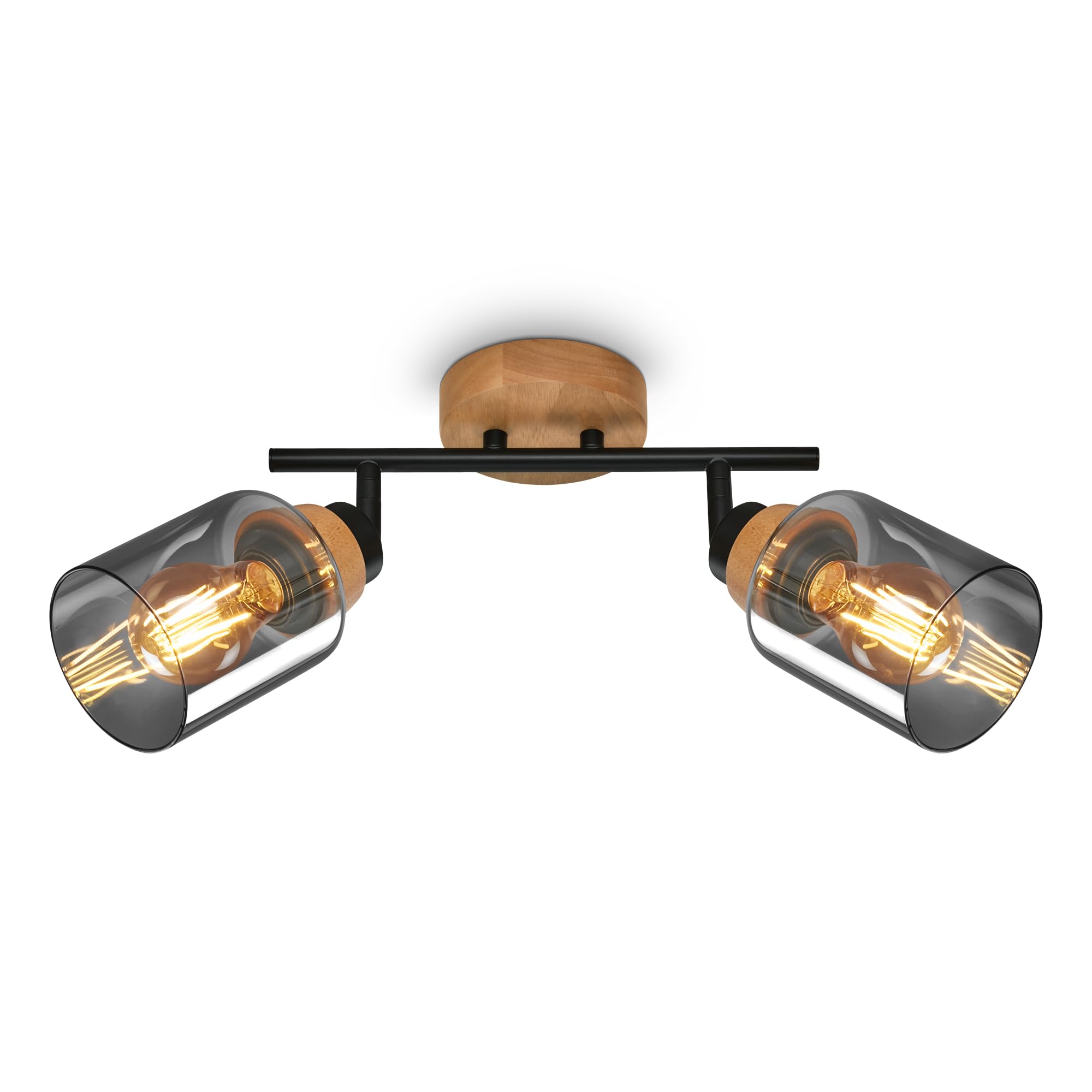 briloner-deckenlampe-2-flammig-schwenkbar-rauchglas-e27-schwarz-holz image 1