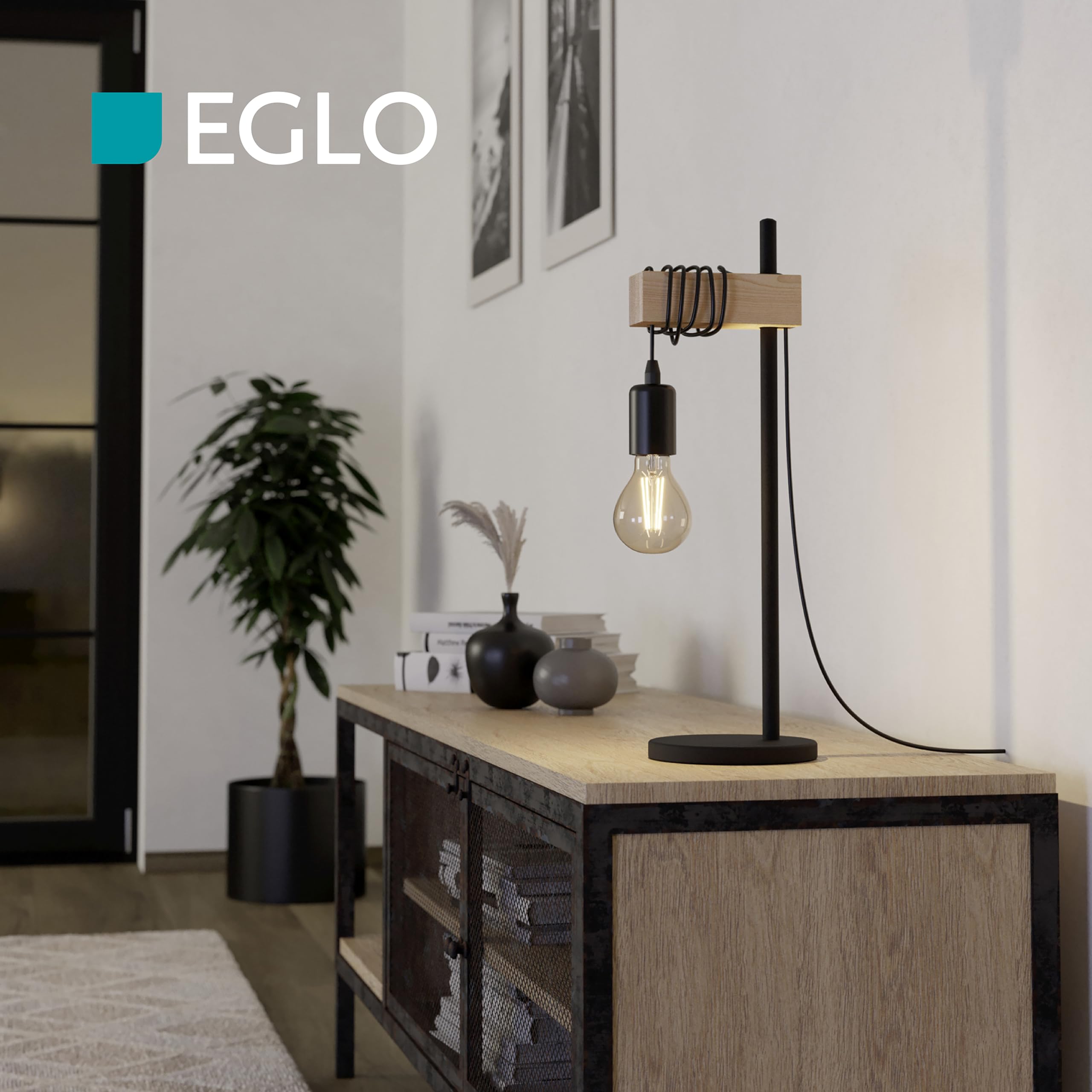 eglo-townshend-tischleuchte-e27-vintage-holz-stahl image 3