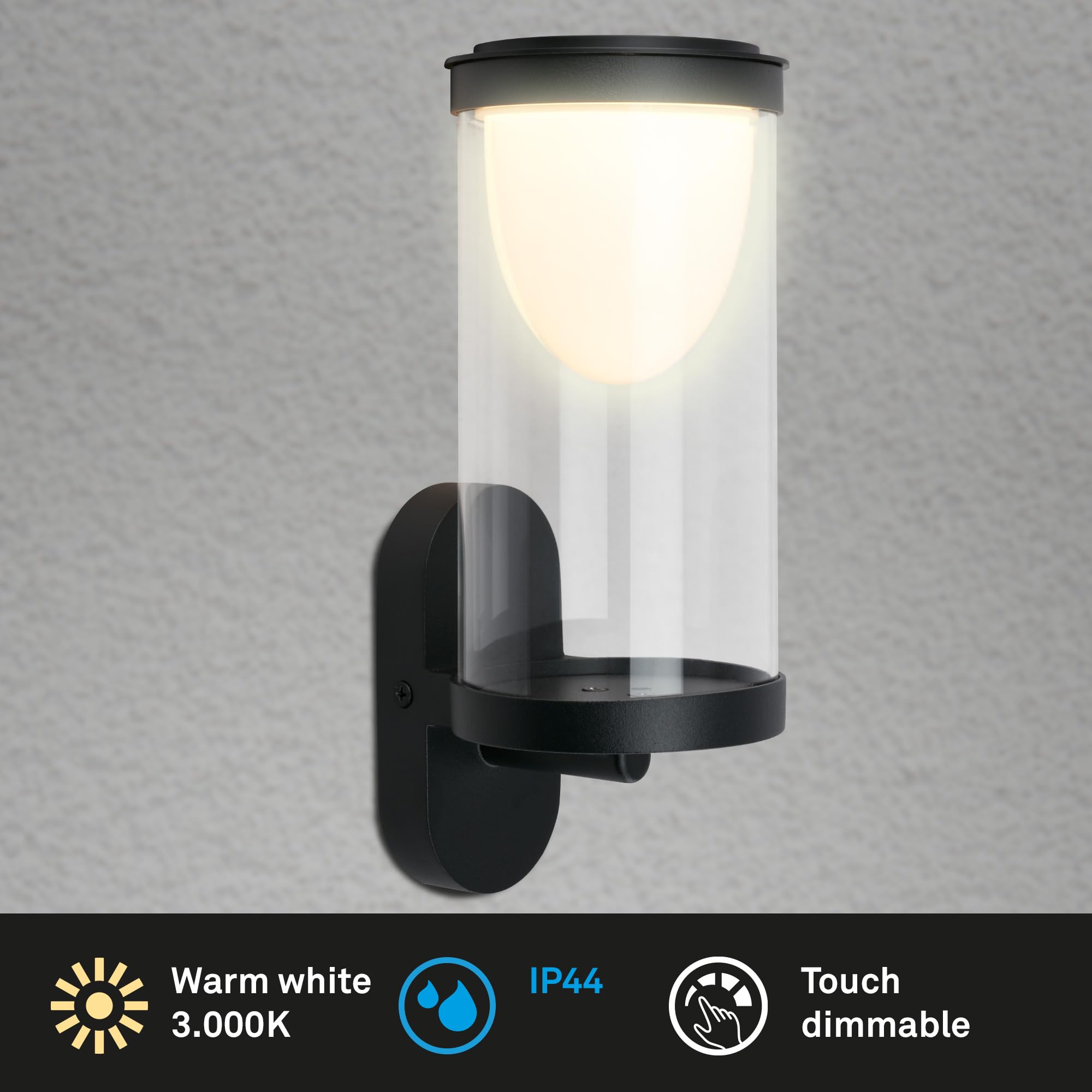briloner-led-wandleuchte-akku-touch-dimmbar-ip44-schwarz-24x12x10cm image 2