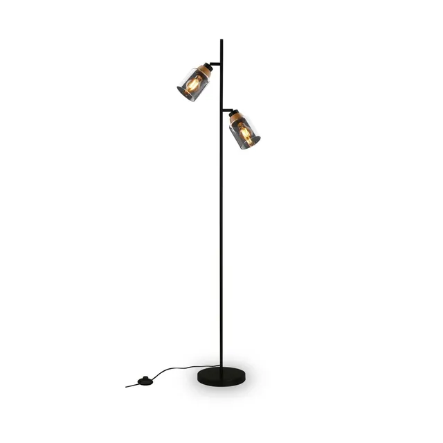 briloner-stehlampe-rauchglas-schwarz-holz-150-cm-2x-e27-mit-fu-taster image 1