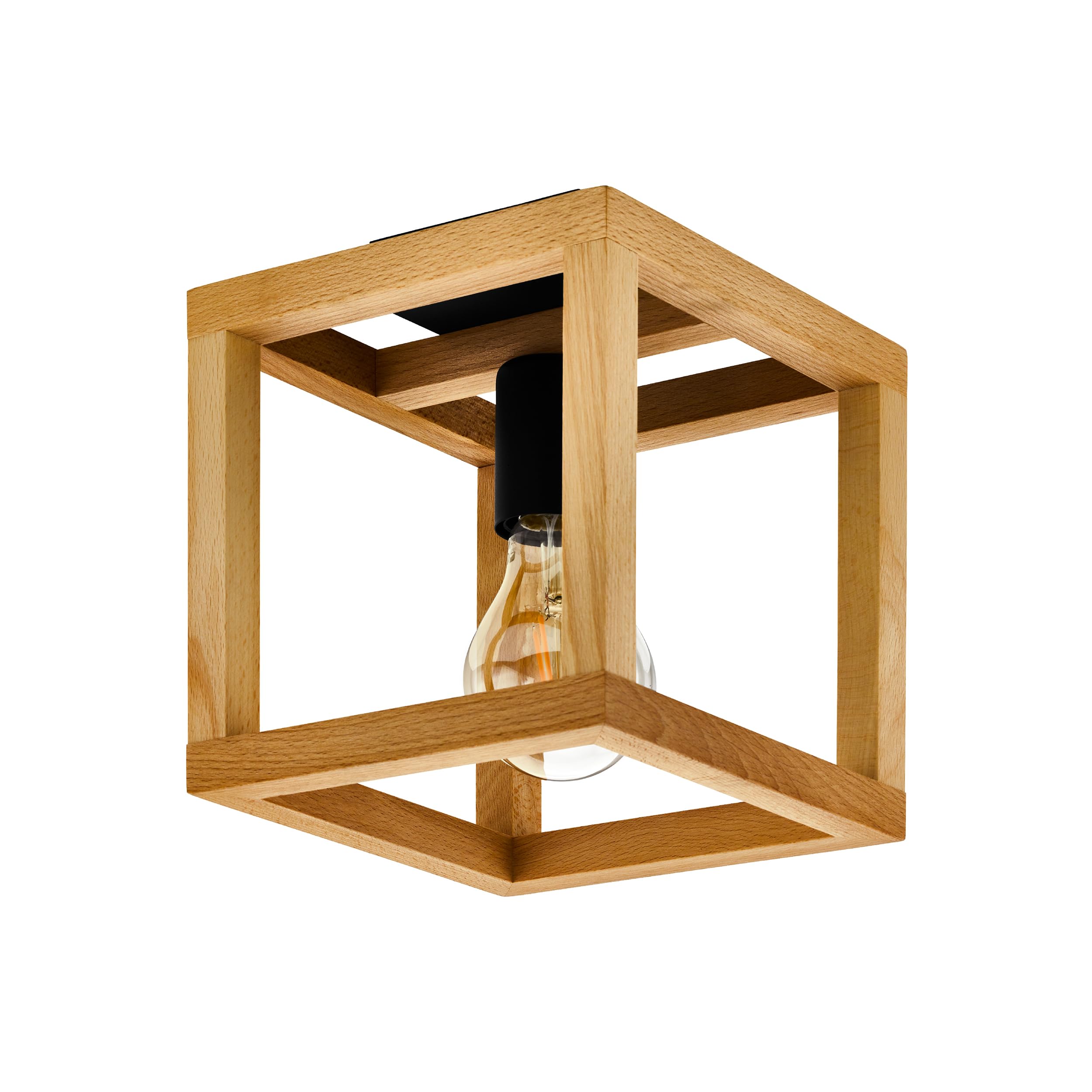 eglo-blackcrown-deckenleuchte-kubus-20x20-cm-schwarzer-stahl-mit-holzrahmen-e27 image 1