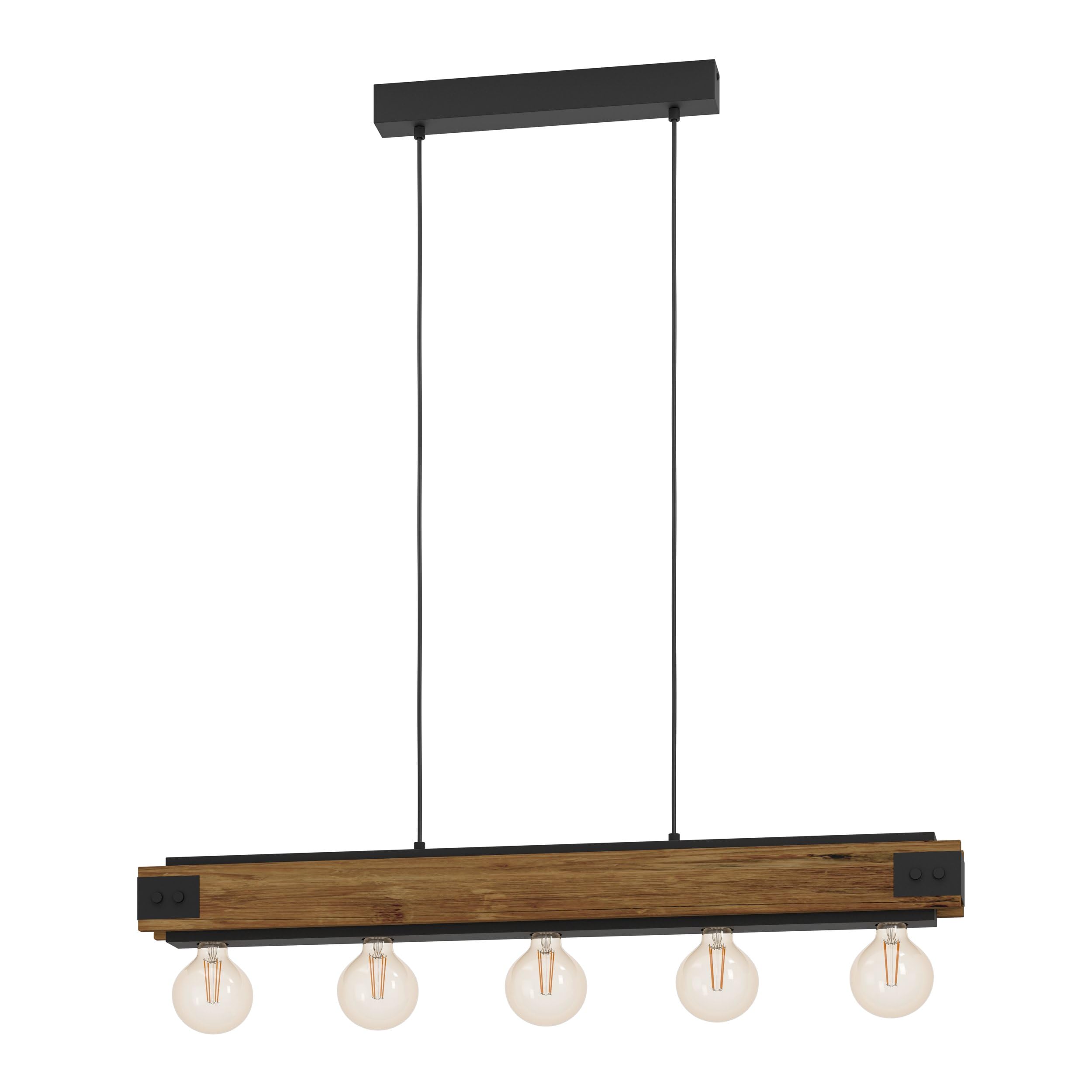 eglo-layham-5-flammige-pendelleuchte-vintage-industrial-schwarz-natur-e27 image 1