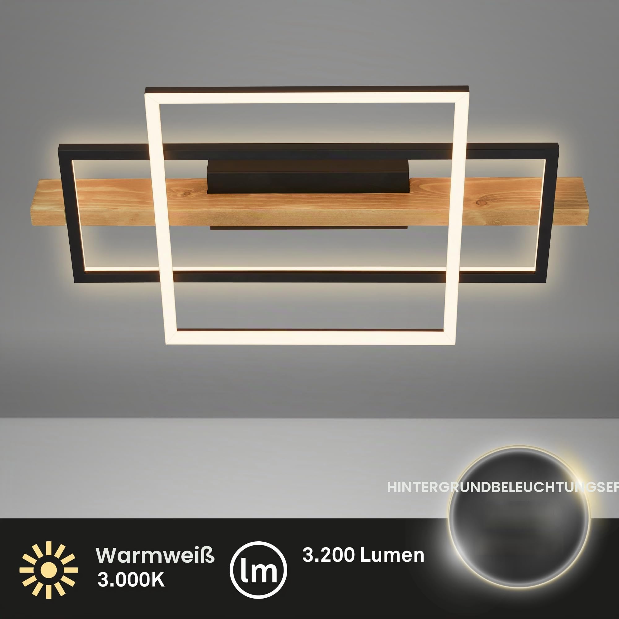 briloner-led-deckenlampe-holzdekor-mit-backlight-32w-3200lm-schwarz-holz-55x30cm image 2