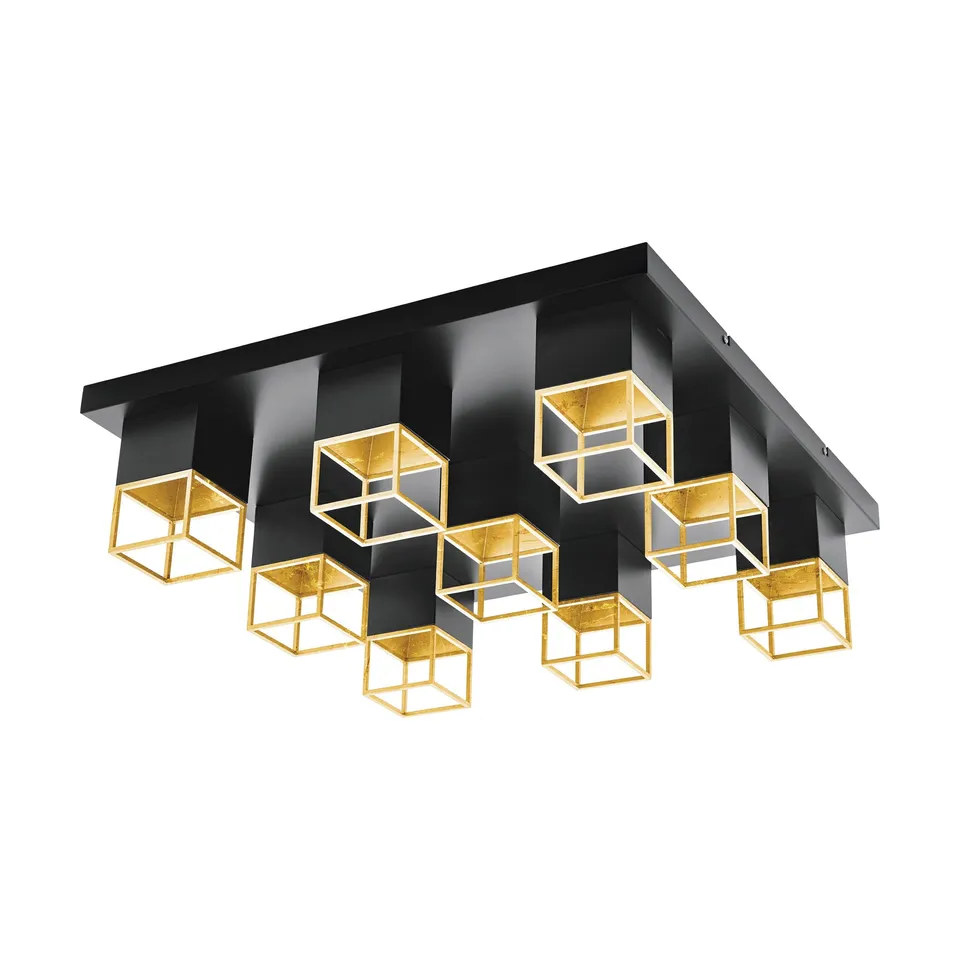 eglo-montebaldo-deckenleuchte-9-flammig-vintage-industrial-schwarz-gold-gu10 image 1