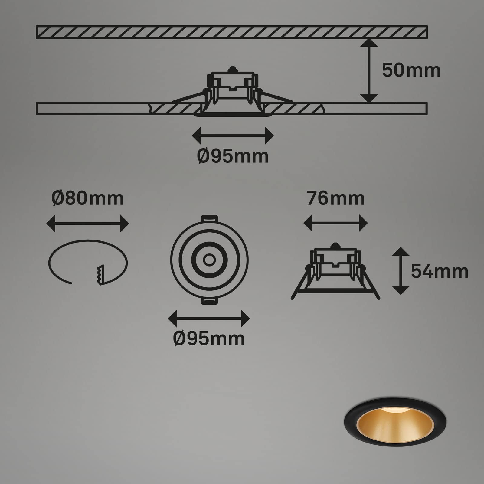 briloner-bad-einbauleuchten-3er-set-led-ip44-schwarz-gold image 6