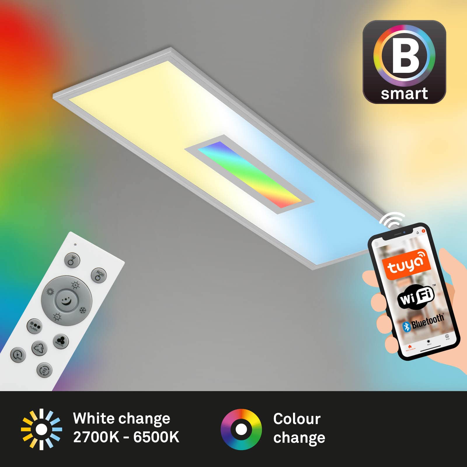 briloner-smart-home-led-deckenlampe-panel-100cm-rgb-cct-alexa-silberfarbig-28w image 2