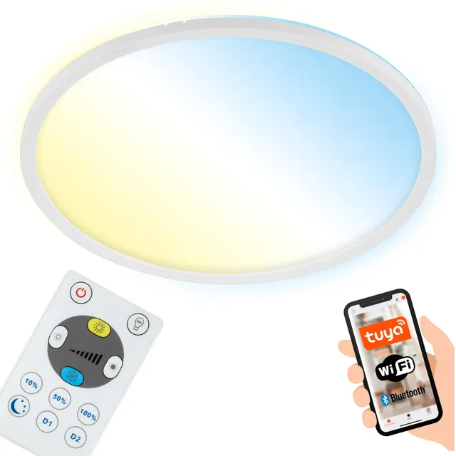 briloner-led-deckenlampe-flach-smart-home-alexa-18w-2400lm-mit-fernbedienung-wei image 1
