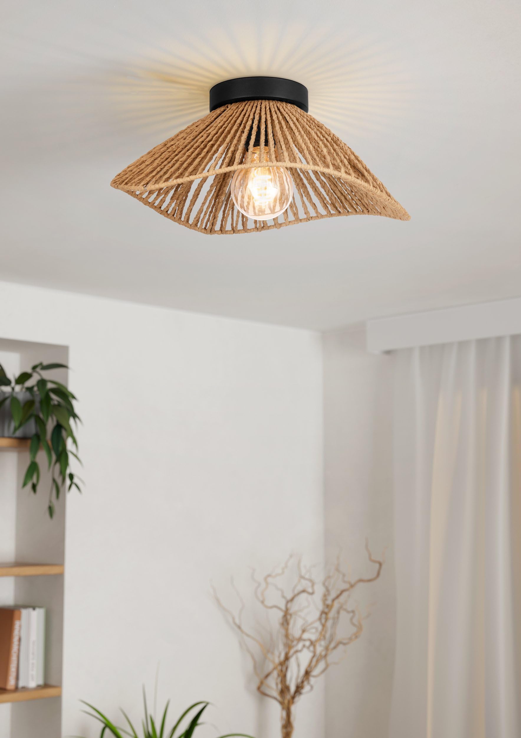 eglo-lavister-deckenlampe-japan-stil-39-cm-schwarz-mit-papier-natur-e27 image 2