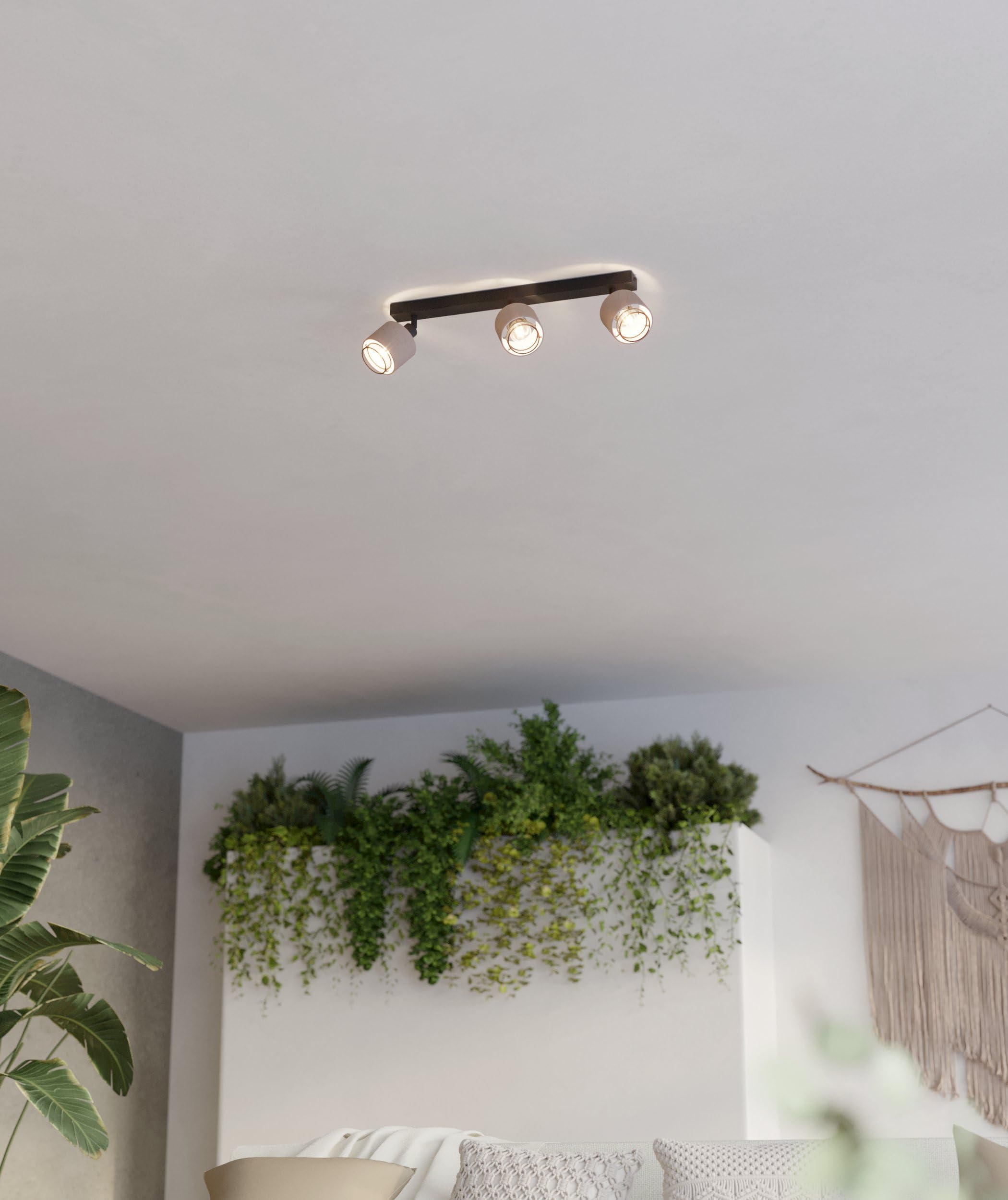 eglo-rosley-3-fach-deckenstrahler-deckenlampe-e14-schwenkbar-textil-natur-metall image 3
