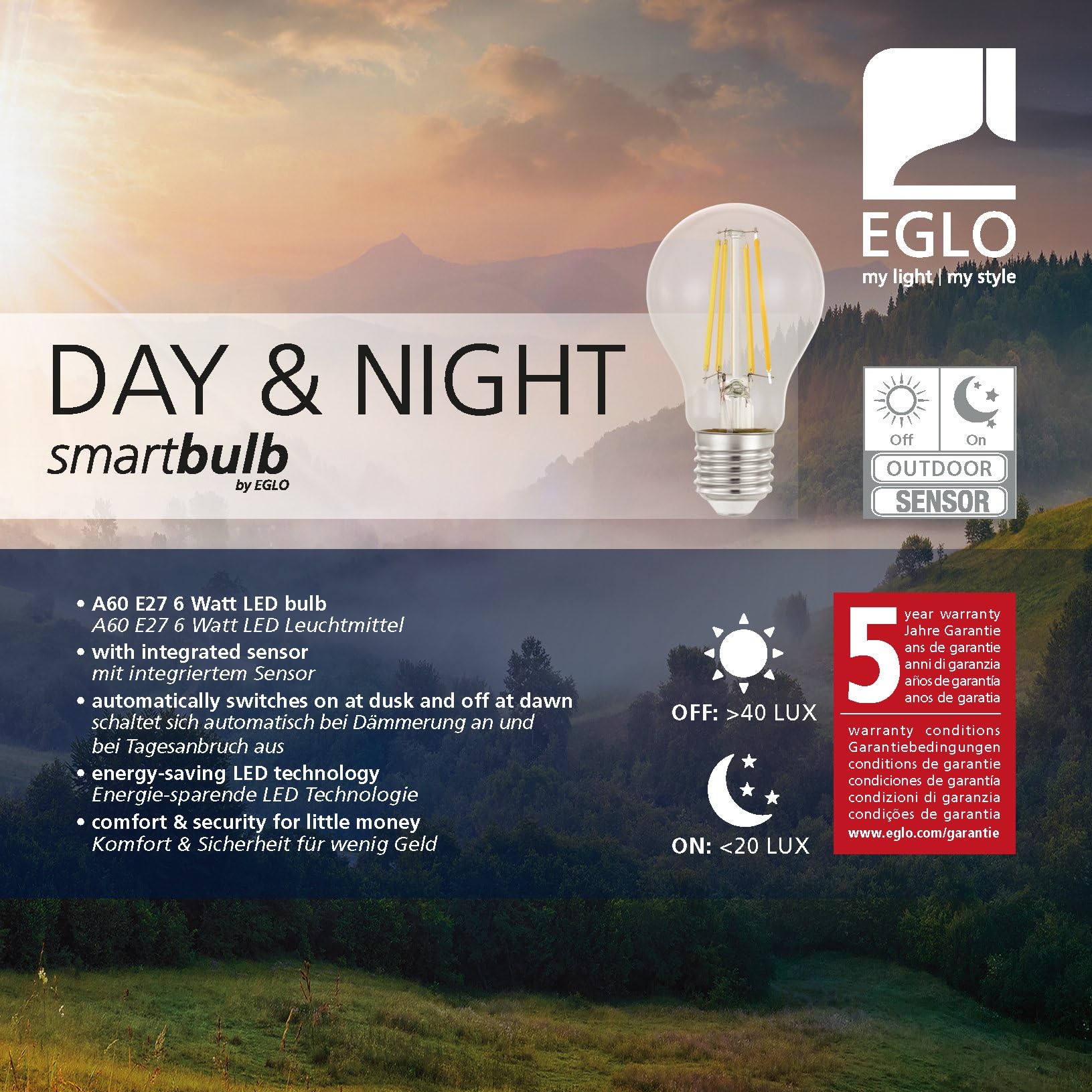 eglo-led-e27-tag-nacht-sensor-lampe-6w-a60-warmwei image 2