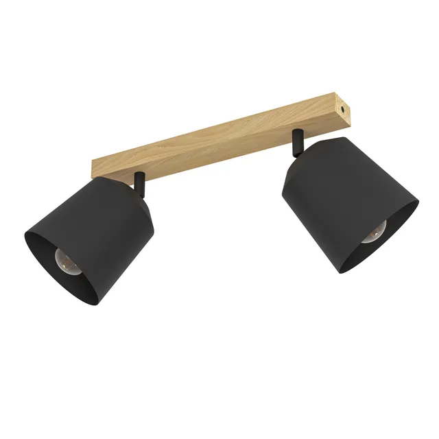 eglo-cotorro-2-flammige-deckenleuchte-e27-holz-natur-metall-schwarz-schwenkbare- image 1