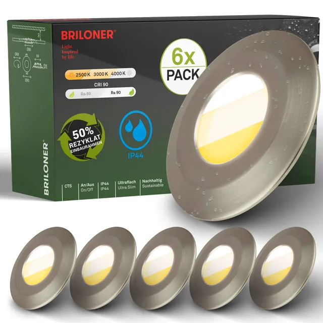 briloner-attach-6er-set-led-bad-einbaustrahler-ip44-cct-2500-4000k-nickel-matt image 1