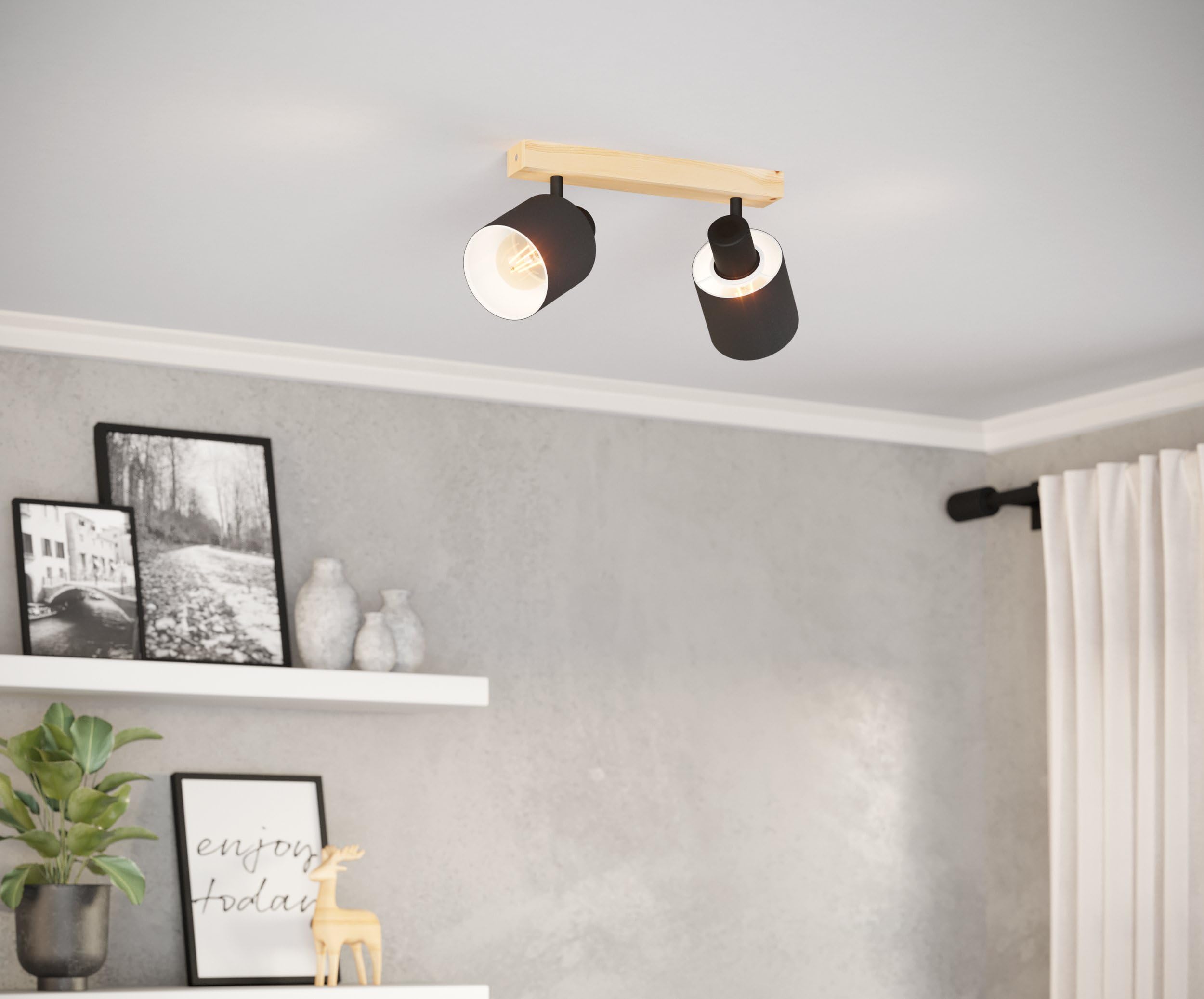 eglo-batallas-deckenstrahler-2-flammig-e27-holz-natur-schwarz-textilschirm image 3