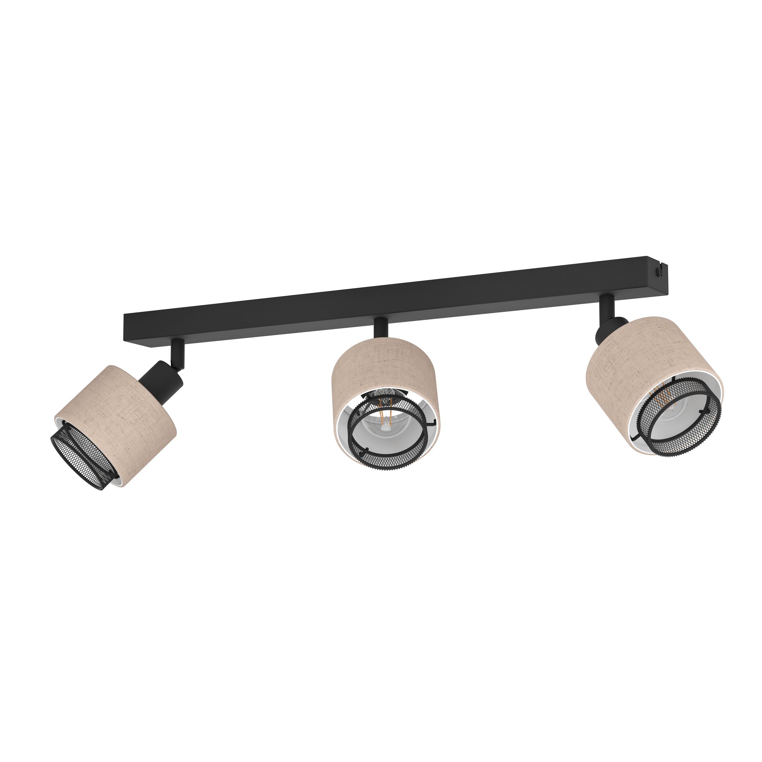 eglo-rosley-3-fach-deckenstrahler-deckenlampe-e14-schwenkbar-textil-natur-metall image 1