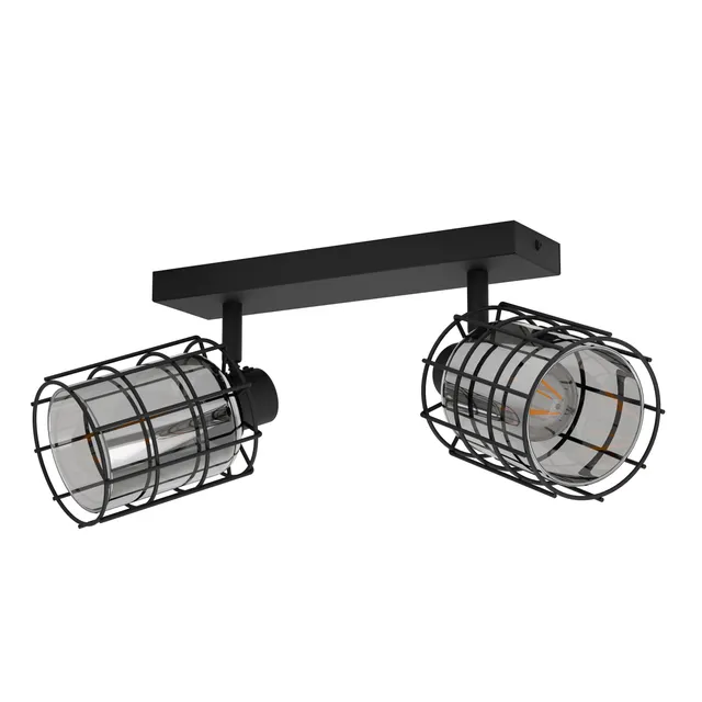 eglo-consaca-deckenstrahler-2-flammig-industrial-metall-rauchglas-e27 image 1
