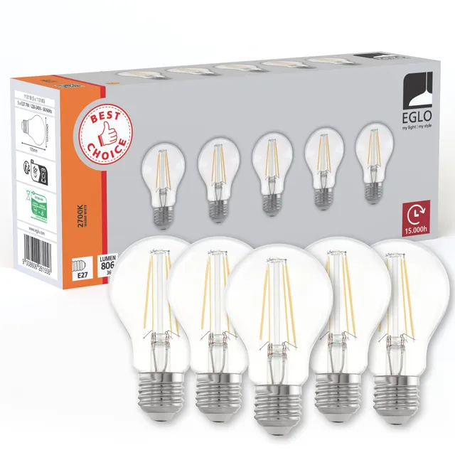 eglo-e27-filament-led-lampen-5er-set-7w-806-lumen-warmwei-2700k image 1