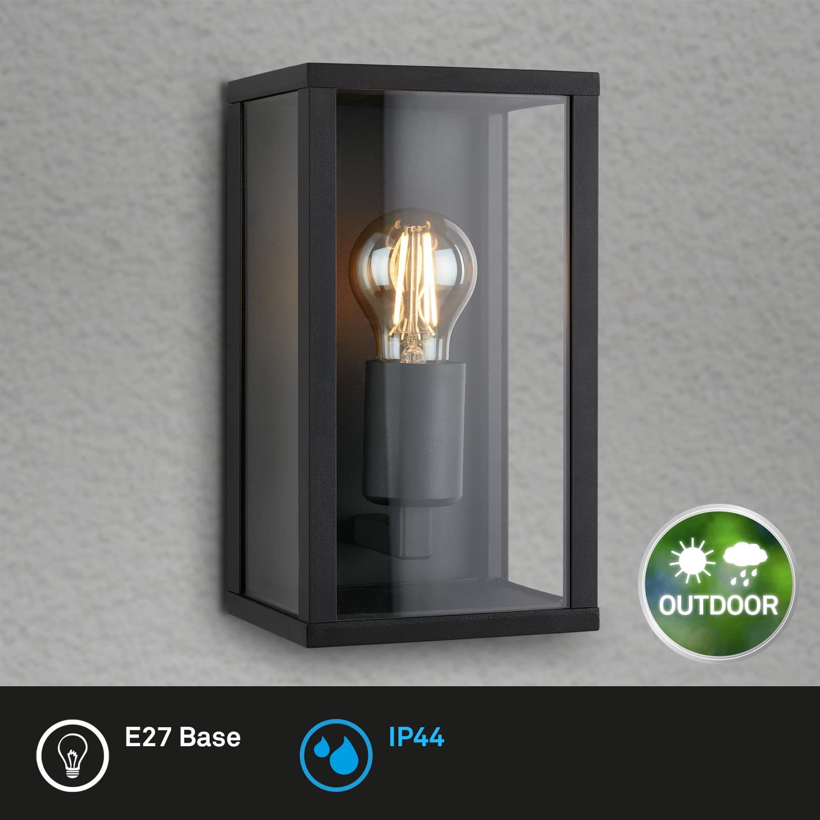 briloner-wandlampe-au-en-ip44-e27-schwarz-26x14x13-5-cm-mit-glas image 2