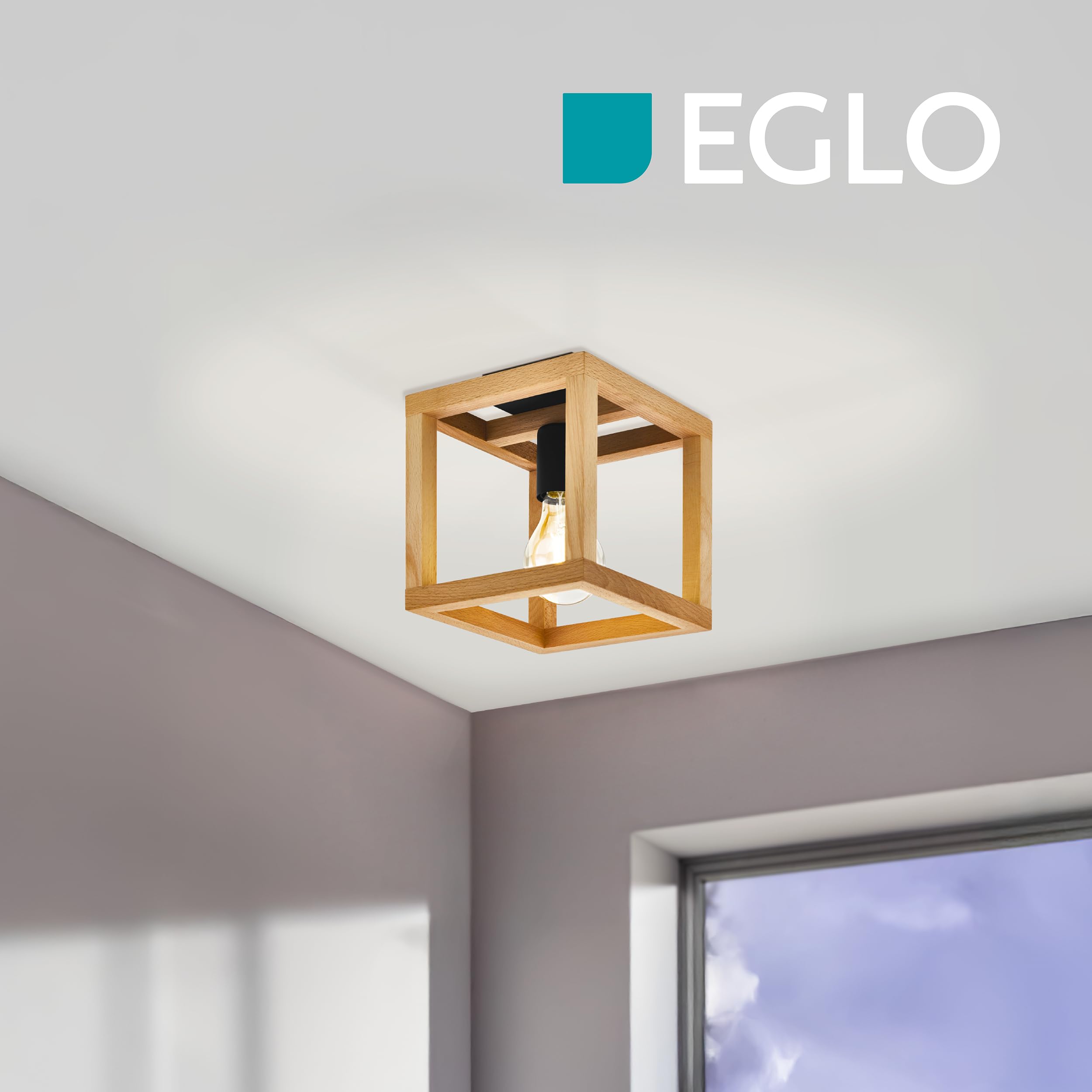 eglo-blackcrown-deckenleuchte-kubus-20x20-cm-schwarzer-stahl-mit-holzrahmen-e27 image 4