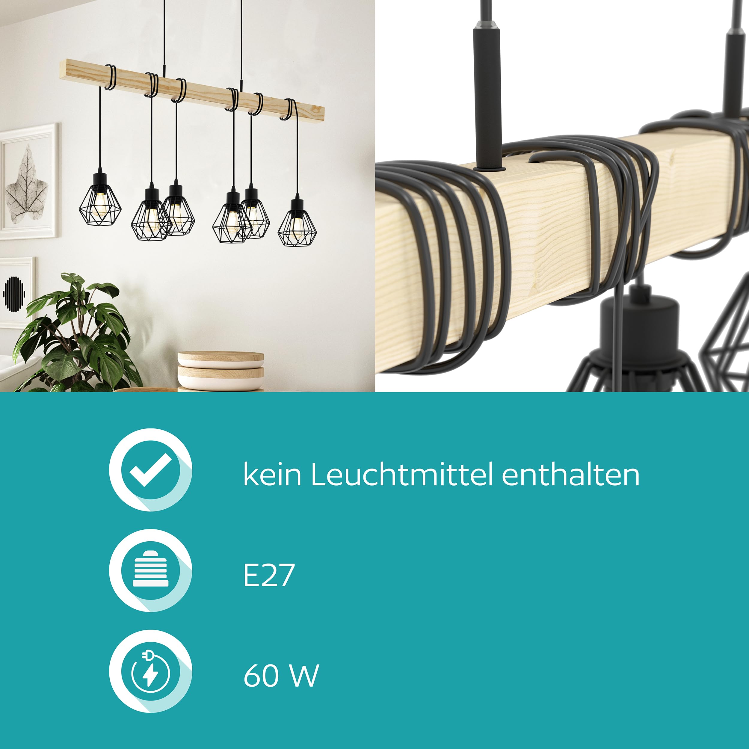 eglo-townshend-5-pendellampe-6-flammig-vintage-schwarz-braun image 4