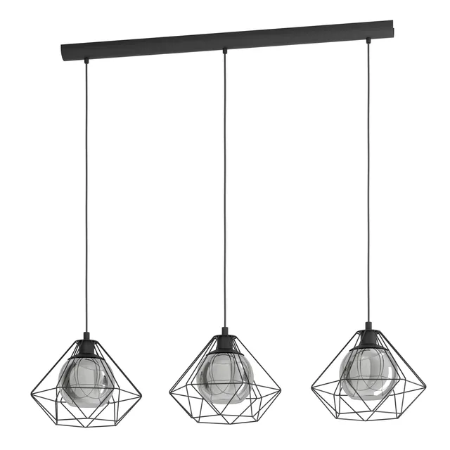 eglo-vernham-pendelleuchte-3-flammig-vintage-industrial-schwarz-rauchglas-e27 image 1