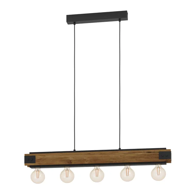 eglo-layham-5-flammige-pendelleuchte-vintage-industrial-schwarz-natur-e27 image 1