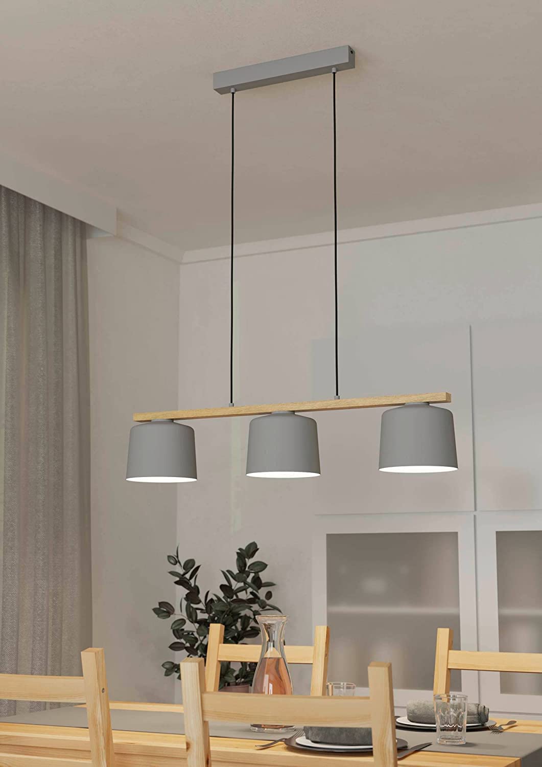 eglo-mariel-pendelleuchte-3-flammig-91-cm-grau-holz-textil-e27 image 2