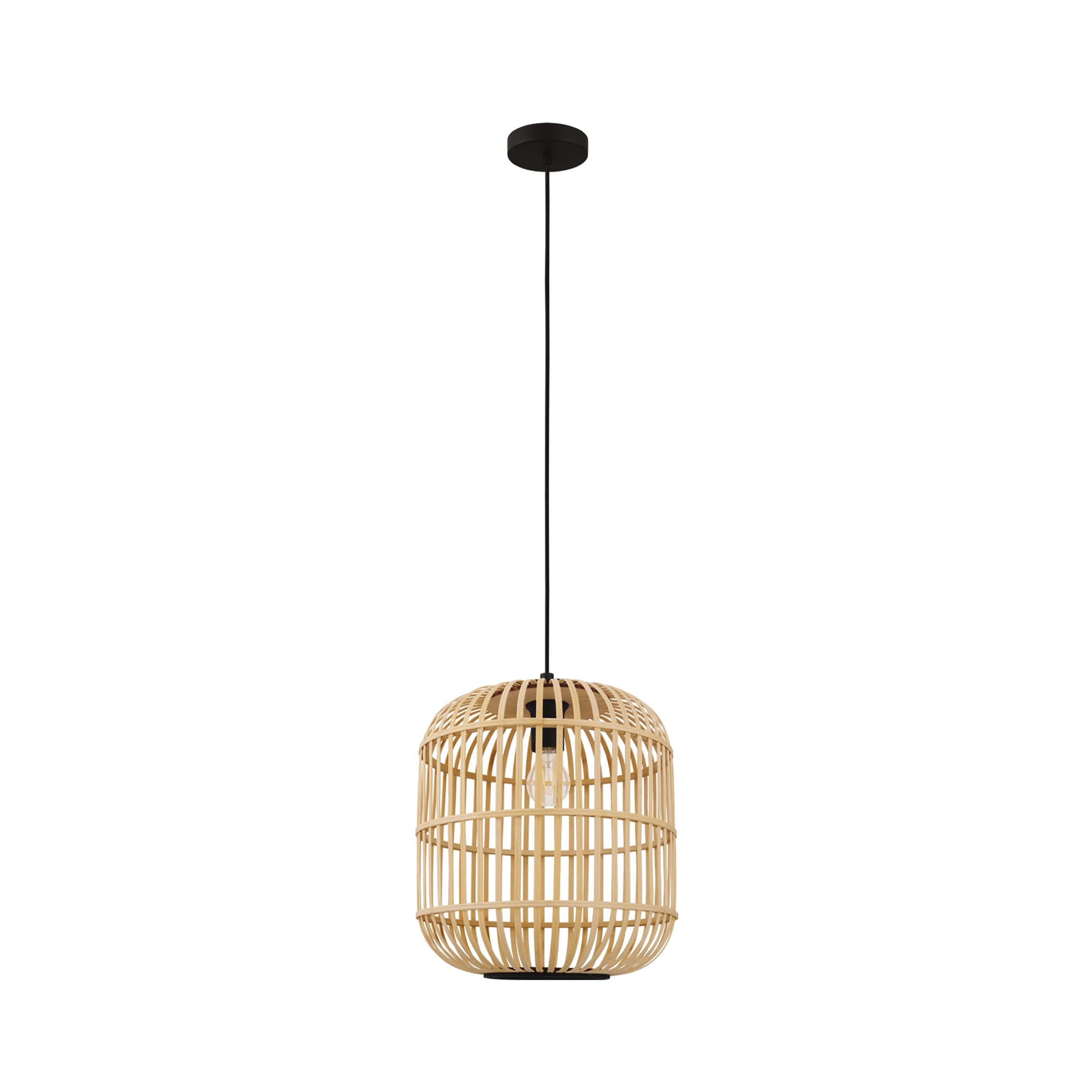 eglo-bordesley-pendelleuchte-e27-1-flammig-bambus-natur-stahl-schwarz-34-cm image 1