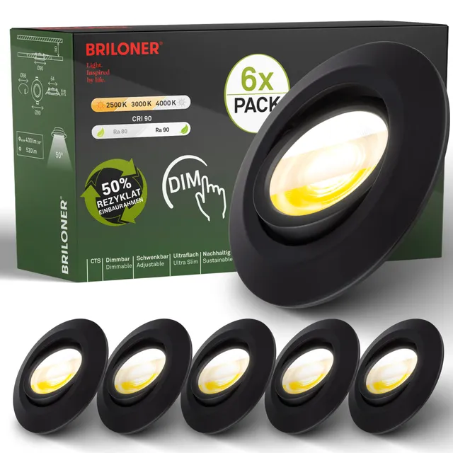 briloner-led-einbaustrahler-6er-set-68mm-dimmbar-schwenkbar-2500k-4000k-schwarz image 1