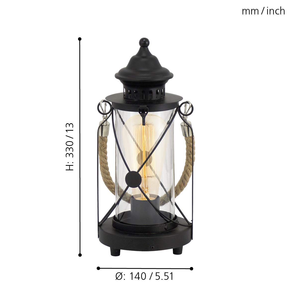 eglo-bradford-tischlampe-vintage-laterne-schwarz-glas-e27 image 6