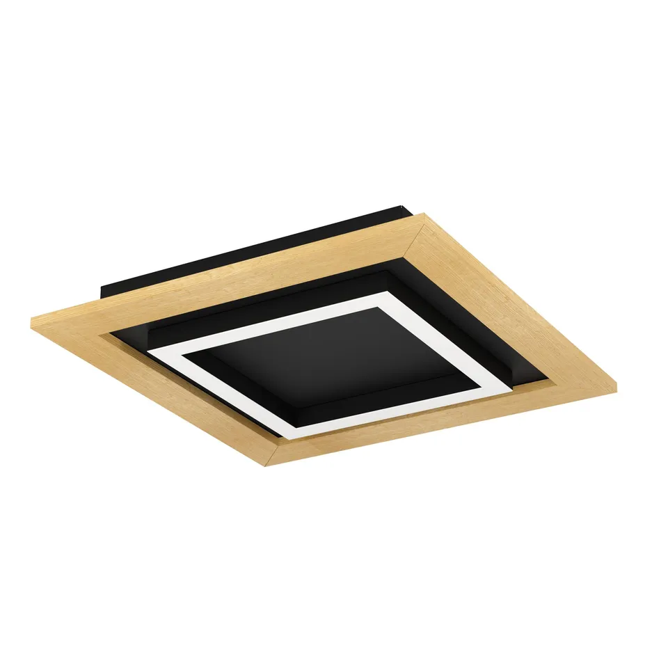 eglo-tirrenara-led-deckenleuchte-quadratisch-37-x-37-cm-holz-metall-schwarz-dimm image 1