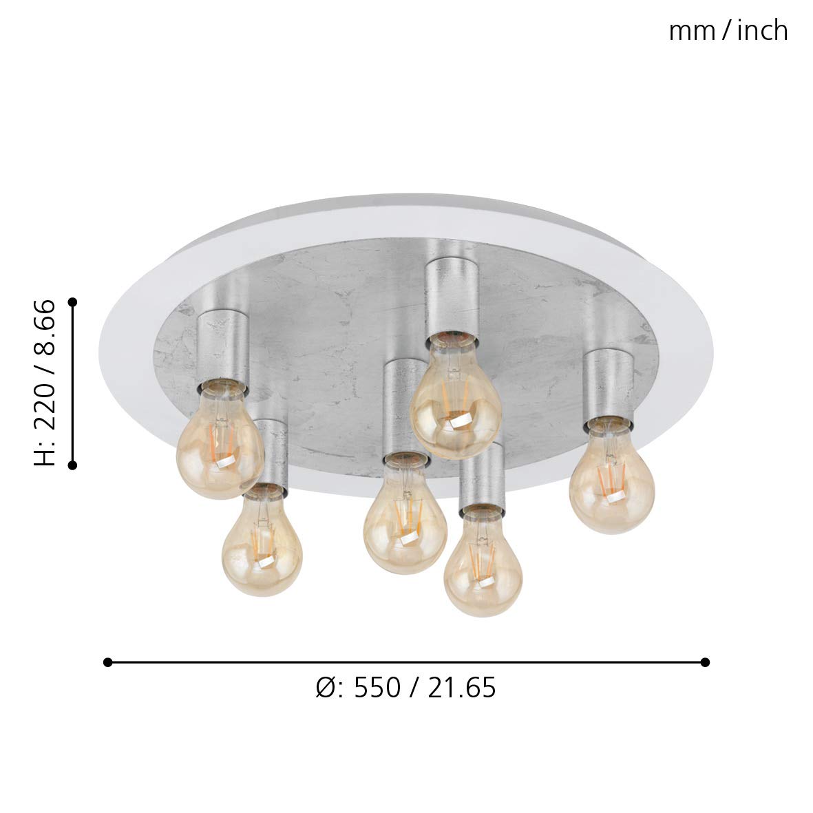 eglo-passano-led-deckenlampe-6-flammig-vintage-wei-silber-55-cm image 2