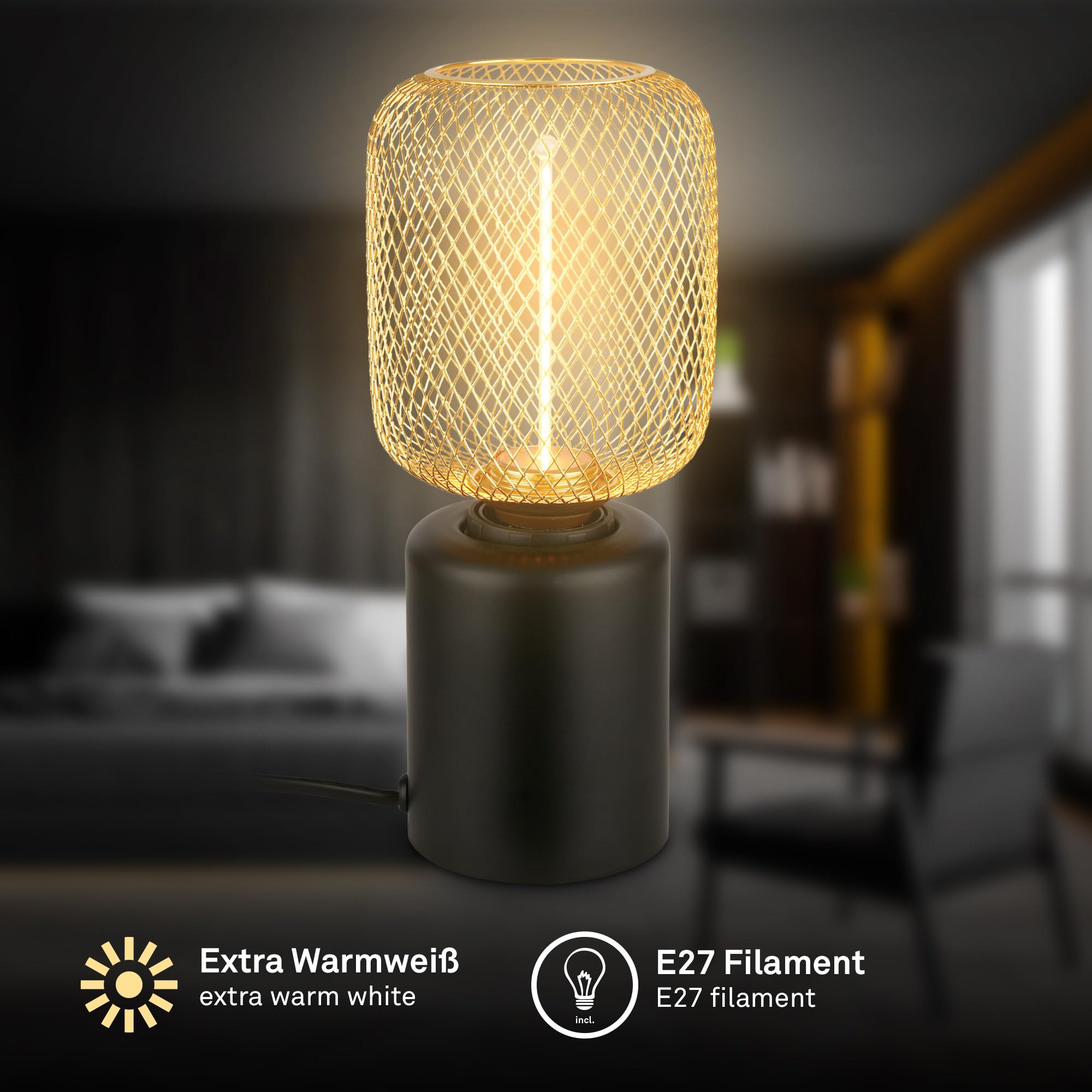 briloner-tischlampe-drahtgeflecht-e27-warmwei-gold-schwarz-10x25cm-mit-kabelscha image 2