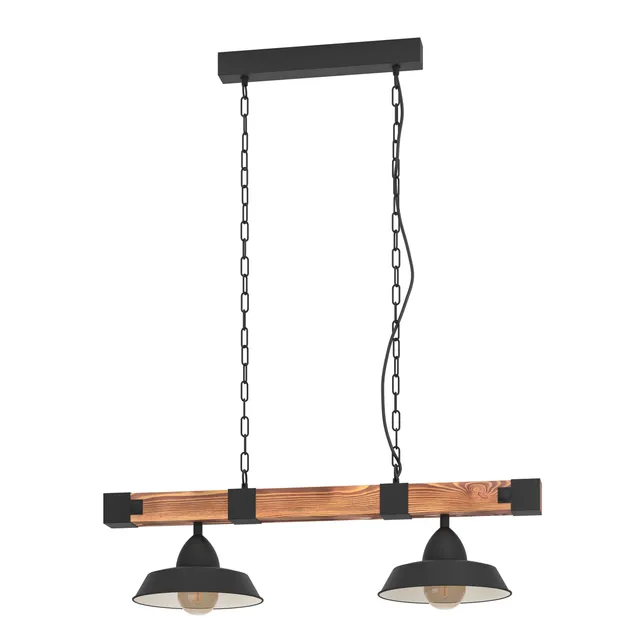 eglo-oldbury-pendellampe-2-flammig-industrial-stahl-holz-e27-schwarz-braun-86cm image 1