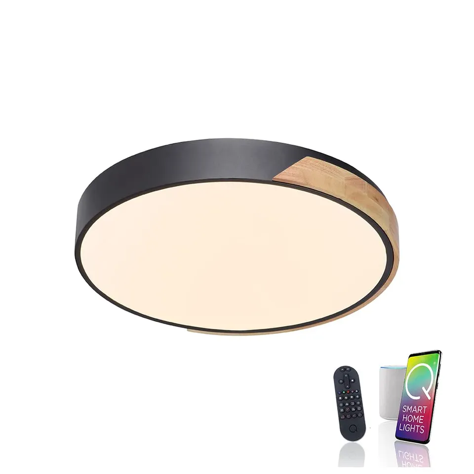 paul-neuhaus-q-nemo-led-deckenleuchte-schwarz-holz-eiche-cct-zigbee image 1