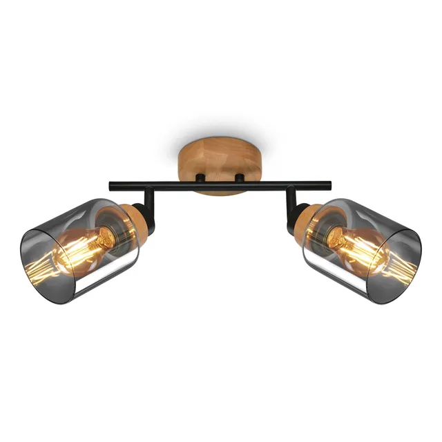 briloner-deckenlampe-2-flammig-schwenkbar-rauchglas-e27-schwarz-holz image 1