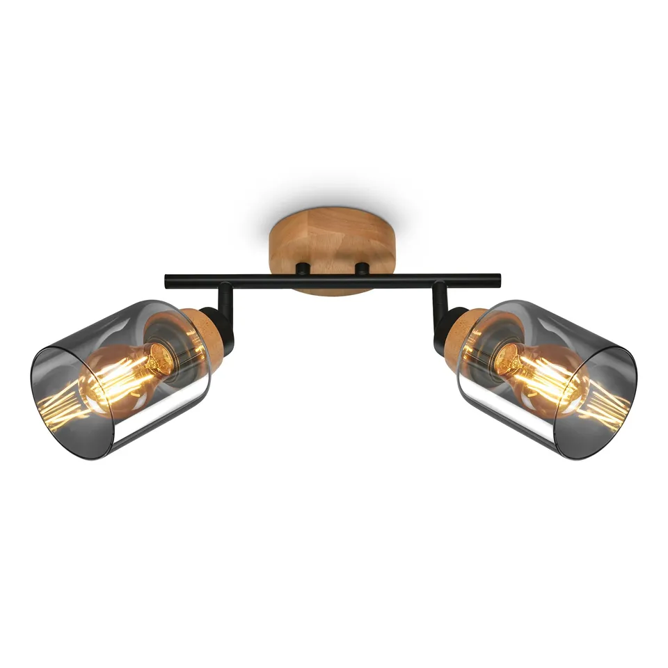 briloner-deckenlampe-2-flammig-schwenkbar-rauchglas-e27-schwarz-holz image 1