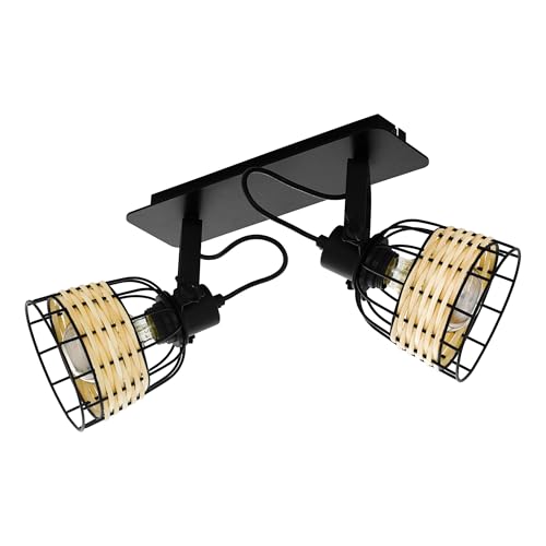 eglo-anwick-1-deckenleuchte-2-flammig-vintage-boho-schwarz-natur-rattan-e27 image 7