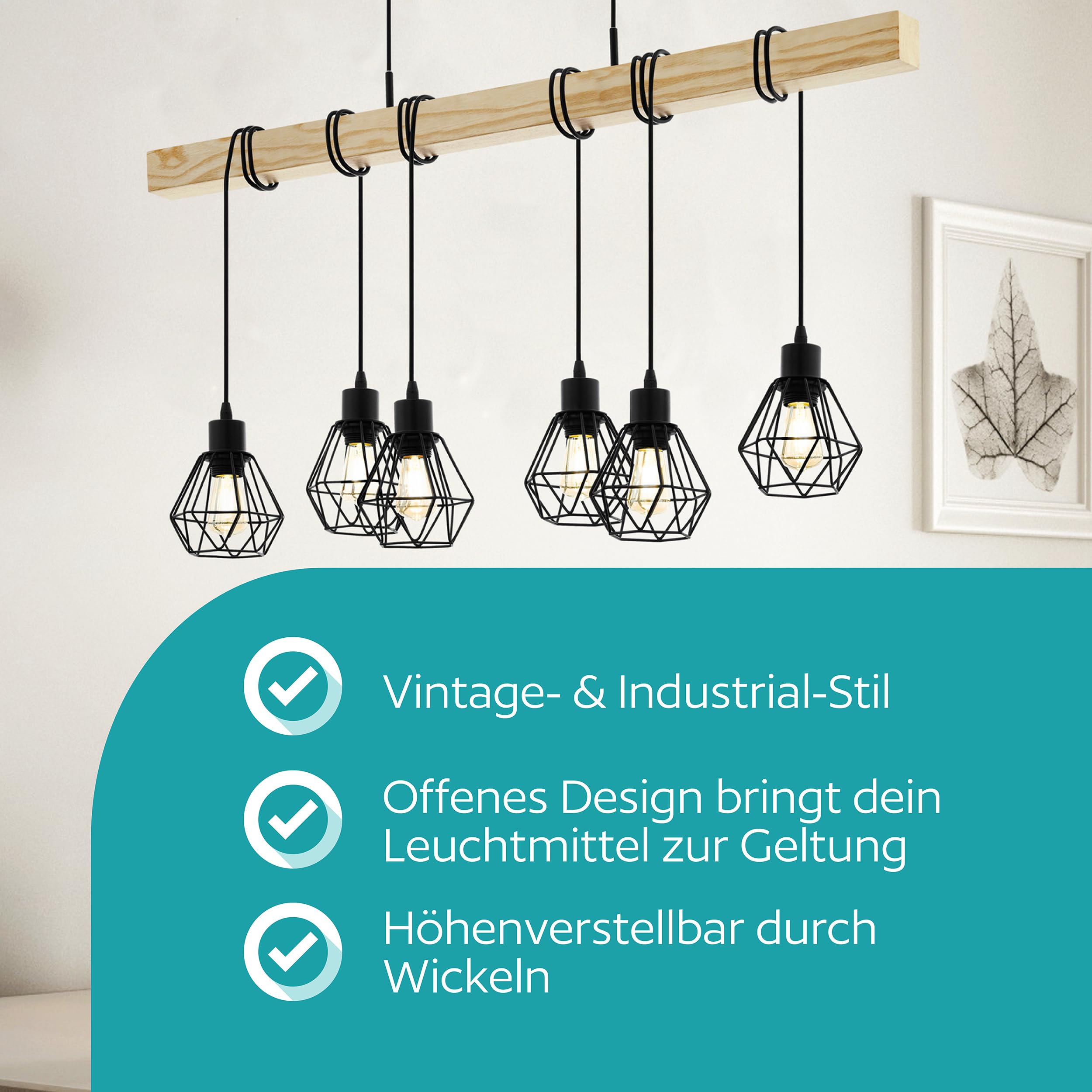 eglo-townshend-5-pendellampe-6-flammig-vintage-schwarz-braun image 2