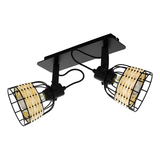 eglo-anwick-1-deckenleuchte-2-flammig-vintage-boho-schwarz-natur-rattan-e27 image 1