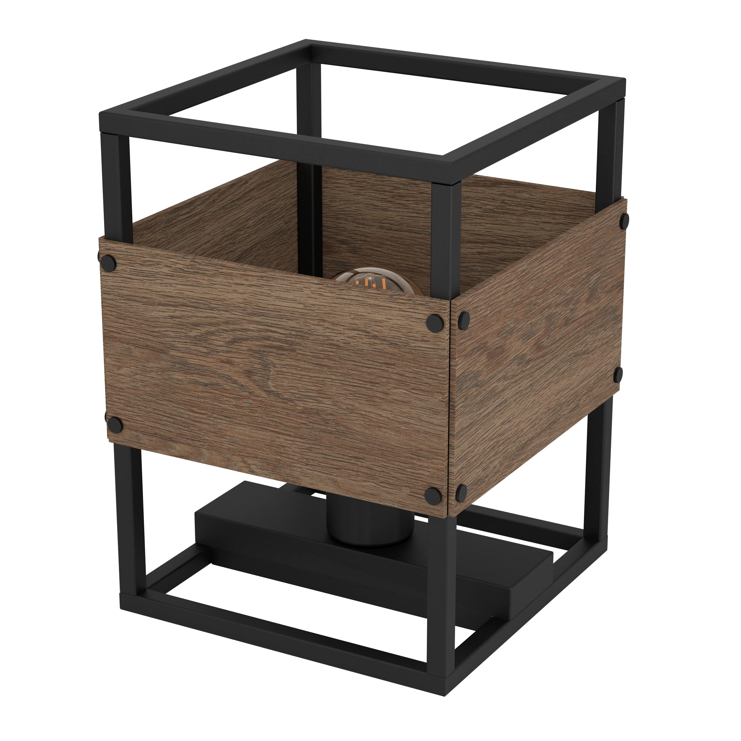eglo-evesham-tischlampe-e27-industrial-holz-dunkelbraun-schwarz-25-cm image 1
