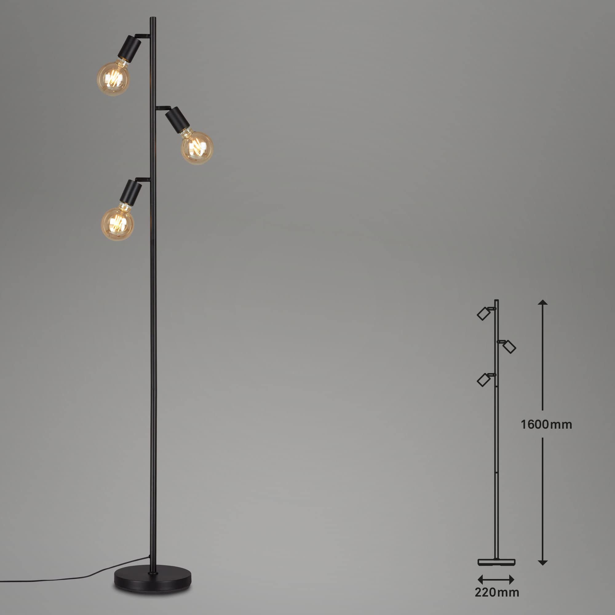 briloner-stehleuchte-3-flammig-schwenkbar-retro-schwarz-3x-e27-160cm image 3