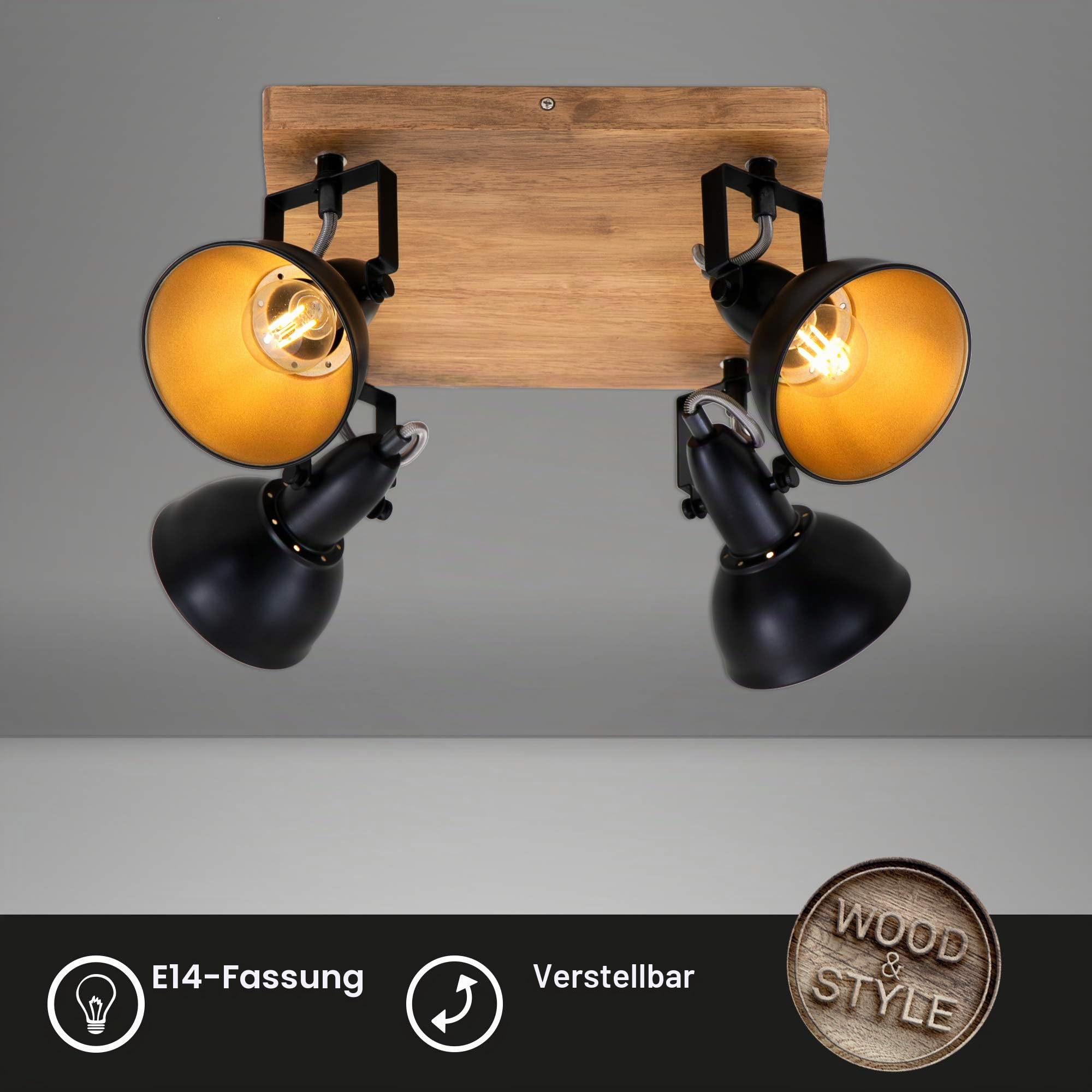 briloner-deckenstrahler-vintage-holz-schwarz-gold-4xe14-schwenkbar image 2