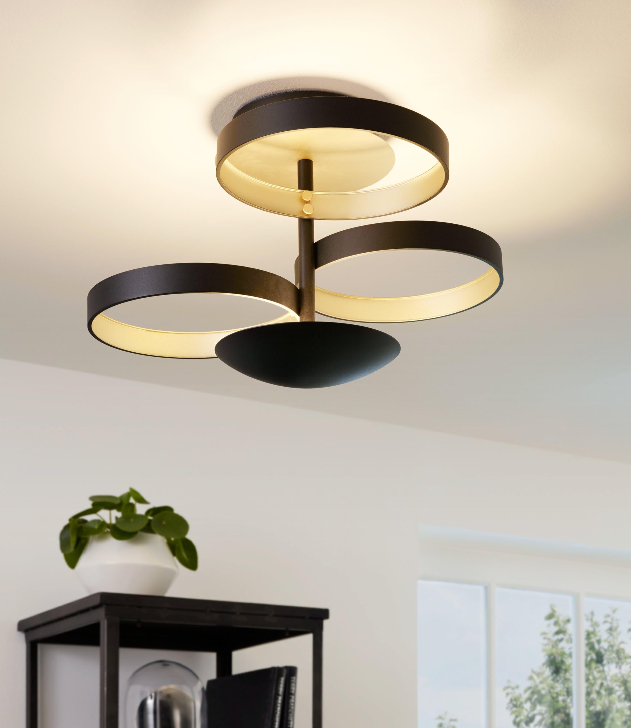 eglo-gromola-led-deckenleuchte-3-flammig-dimmbar-schwarz-mit-champagner-innenrin image 2