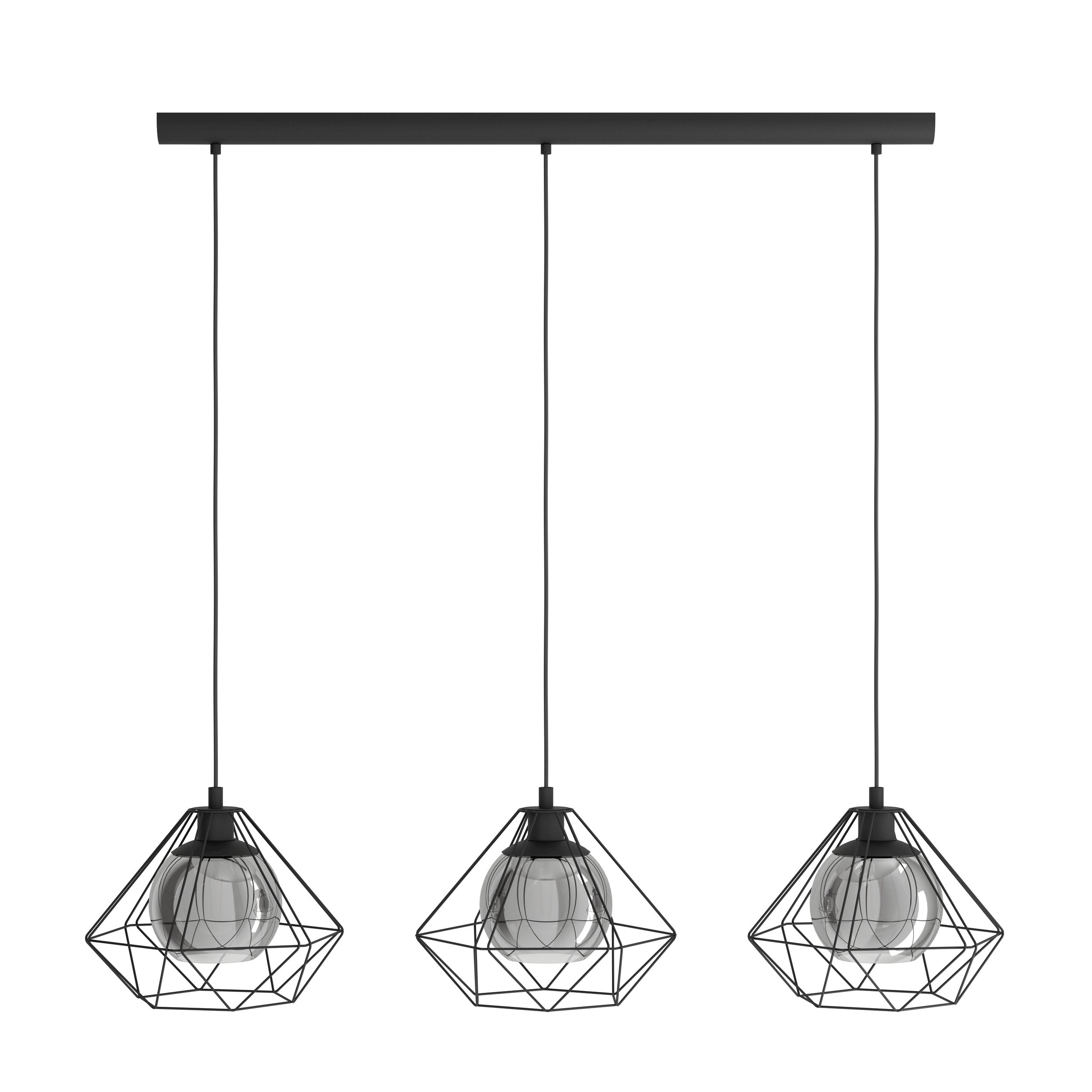 eglo-vernham-pendelleuchte-3-flammig-vintage-industrial-schwarz-rauchglas-e27 image 2