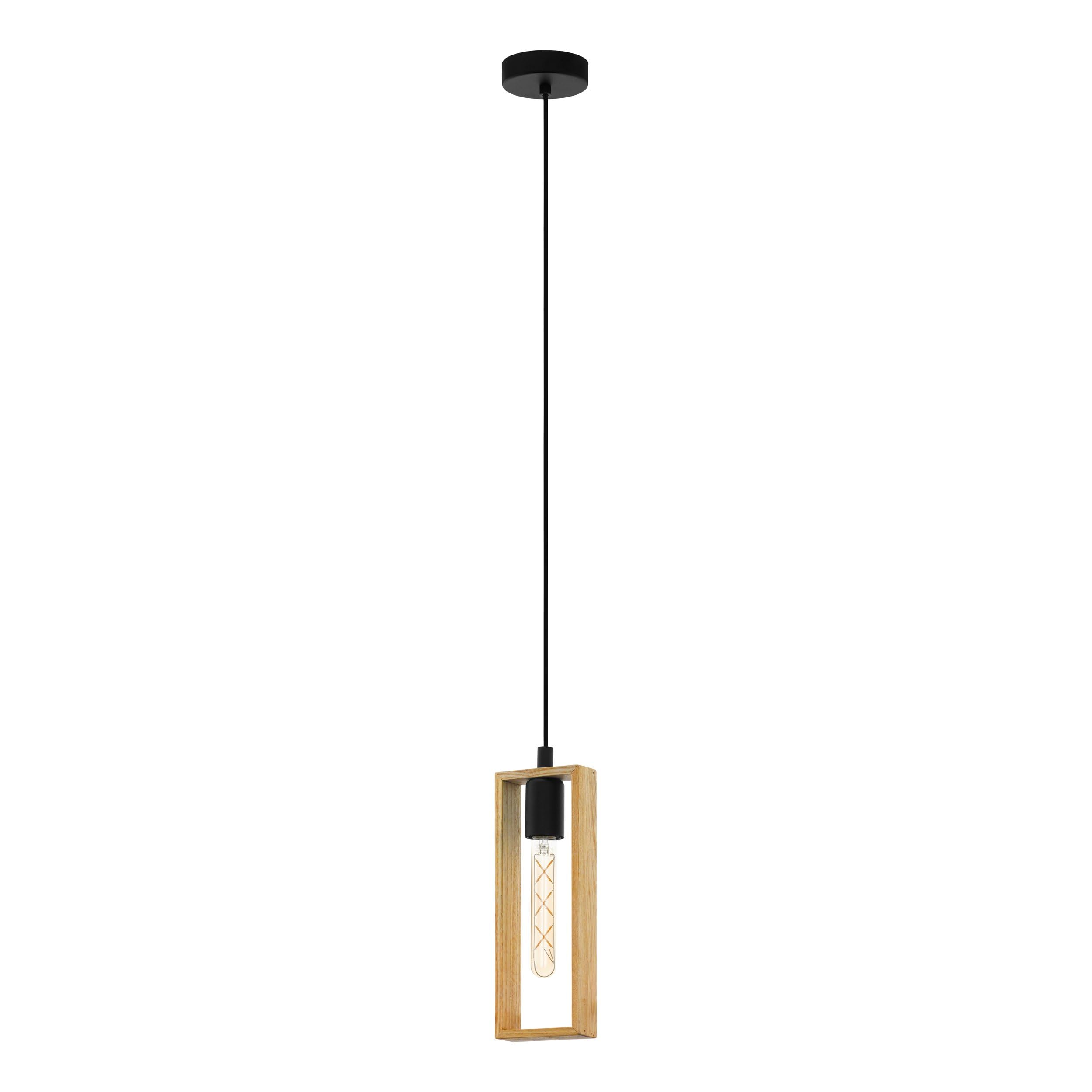 eglo-littleton-pendellampe-vintage-industrial-stahl-holz-e27-schwarz-braun-fsc image 1